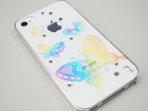 女子力アップなスワロ付iPhone4&4S用ケースiDressバックカバー「蝶レインボー」